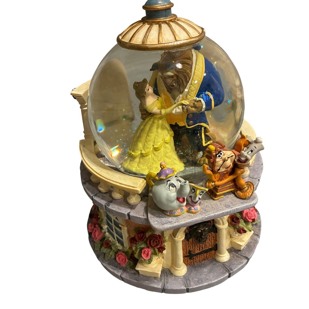 Disney Beauty and the Beast Musical Snow Globe Belle Beast Ballroom Dance 7.5"